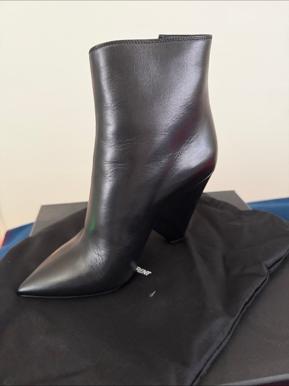 Black Pointed Toe Leather Ankle Boot